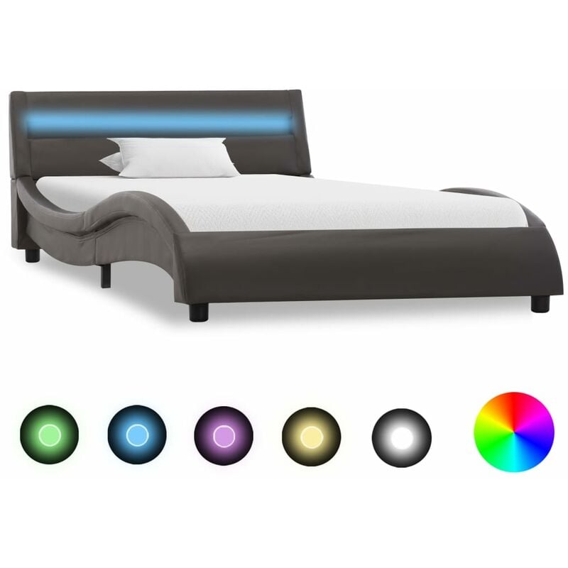 Estructura de cama con LED de cuero sintético gris 90x200 cm