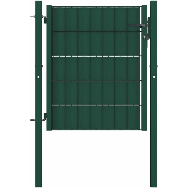 Puerta de valla de PVC y acero verde 100x81 cm