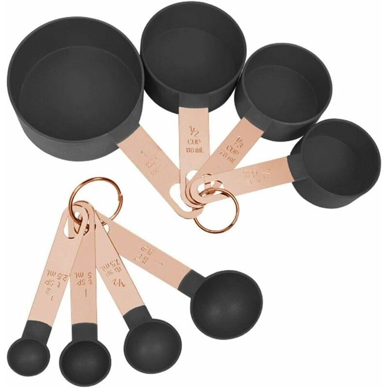 Juego de cucharas medidoras con boquilla para cocina, juego de medición anidado para hornear, herramientas de cocina, tazas y cucharas medidoras apilables de acero inoxidable, juego de 8 (negro)