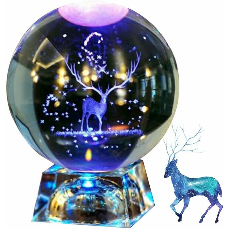 Bola de cristal con soporte de lámpara Bola de decoración grabada con láser 3D, bola de cristal transparente, regalo de Navidad para niños, regalo de cumpleaños para niño y niña