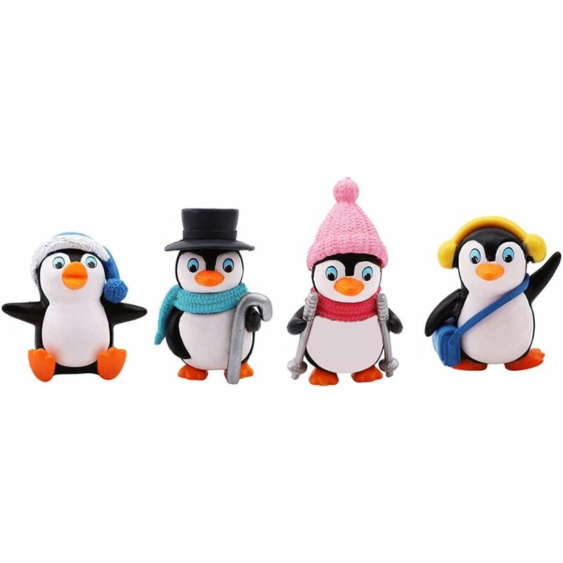 4 Uds. De decoración en forma de pingüino de invierno, Mini figurita, decoración de Navidad para el hogar, artesanía de resina, adornos para el hogar