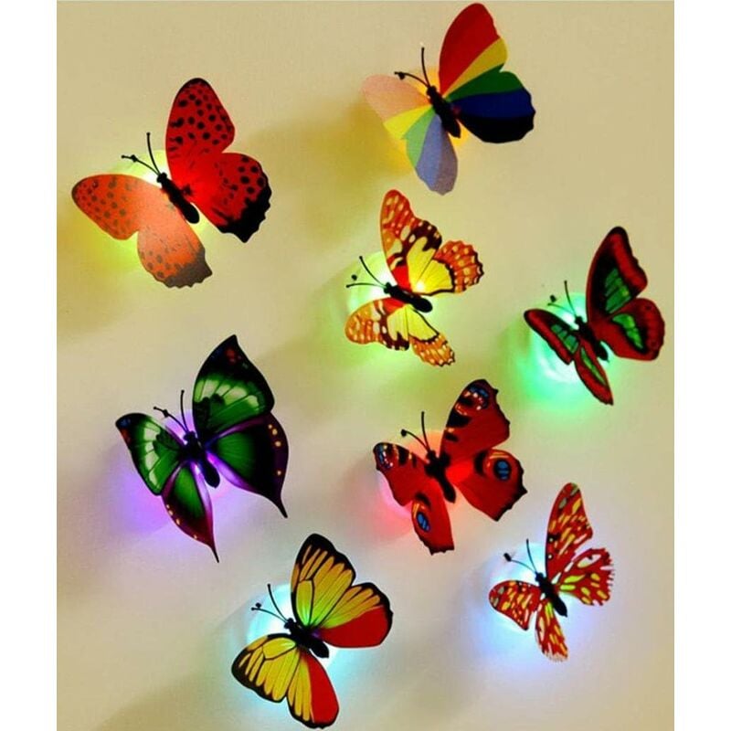 10pcs LED Mariposa Pegatinas de pared Luces Pegatinas de pared 3D Decoración del hogar, Luz de noche