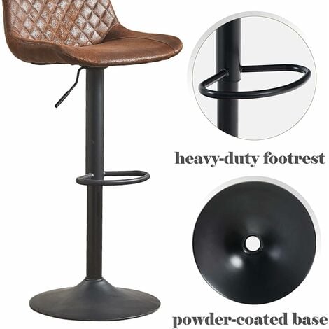 Height Adjustable Bar Stools Set of 1 Suede Exterior Vintage Breakfast Barstools with Black Paint Steel Gas Lift and Footrest for Home Kitchen,2Pcs BROWN