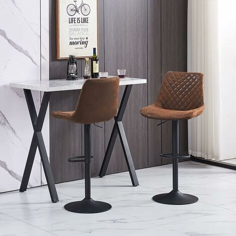 Height Adjustable Bar Stools Set of 1 Suede Exterior Vintage Breakfast Barstools with Black Paint Steel Gas Lift and Footrest for Home Kitchen,2Pcs BROWN