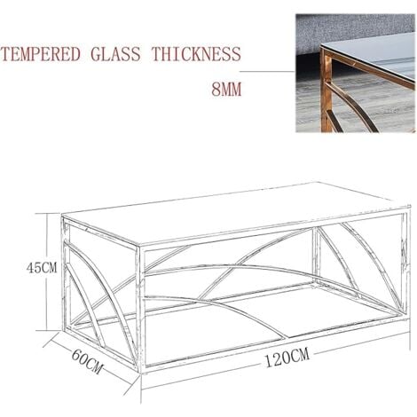AINPECCA Stainless Steel Rectangular Glass Coffee Table Tea Table for Living Room- 120CM Modern Sleek Accent Center Table Lounge Table with Black Grey Tempered Glass(Sliver)