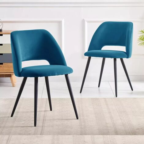 AINPECCA Dining Chairs Set of 2 Velvet Kitchen Counter Chairs with Booster Padded Seat Strong Black Metal Legs Backrest for Living Room Bedroom,Teal