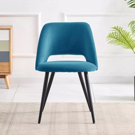 AINPECCA Dining Chairs Set of 2 Velvet Kitchen Counter Chairs with Booster Padded Seat Strong Black Metal Legs Backrest for Living Room Bedroom,Teal