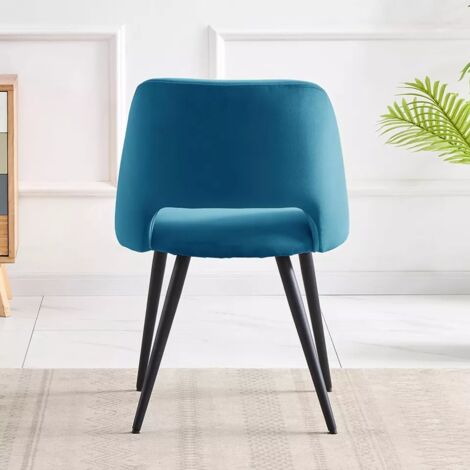 AINPECCA Dining Chairs Set of 2 Velvet Kitchen Counter Chairs with Booster Padded Seat Strong Black Metal Legs Backrest for Living Room Bedroom,Teal