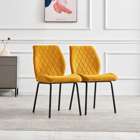 AINPECCA Velvet Dining Chairs Set of 2- Upholstered Armless Side Chairs with Thick Cushion Seat, Black Legs for Living Room, Dining Room Yellow