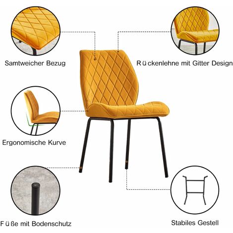 AINPECCA Velvet Dining Chairs Set of 2- Upholstered Armless Side Chairs with Thick Cushion Seat, Black Legs for Living Room, Dining Room Yellow