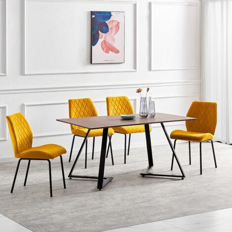 AINPECCA Velvet Dining Chairs Set of 2- Upholstered Armless Side Chairs with Thick Cushion Seat, Black Legs for Living Room, Dining Room Yellow