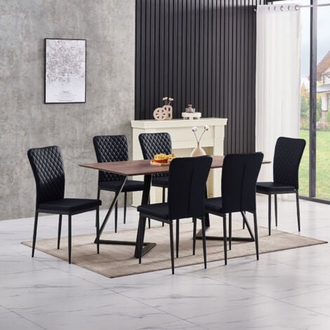 AINPECCA OAK Dining Table Set and 6 Black Leather chairs kitchen table set UK