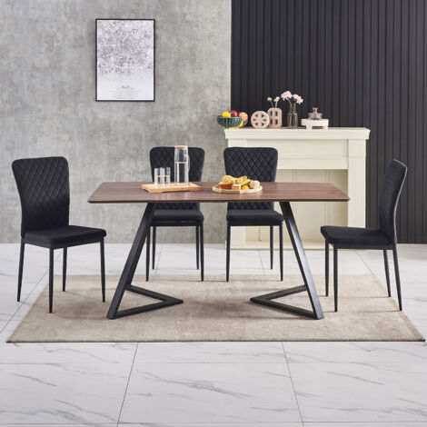 AINPECCA OAK Dining Table Set and 4 Black Leather chairs kitchen table set UK