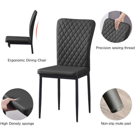 AINPECCA Set of 4 Dining Chairs High Back PU Office Kitchen Chair Living Home-BLACK