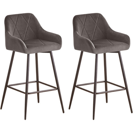 2x Bar Stools Velvet Dining Room Kitchen Breakfast High Chairs Footrest Barstool,2PCS GREY