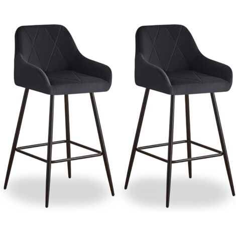 2x Bar Stools Velvet Dining Room Kitchen Breakfast High Chairs Footrest Barstool,2PCS BLACK