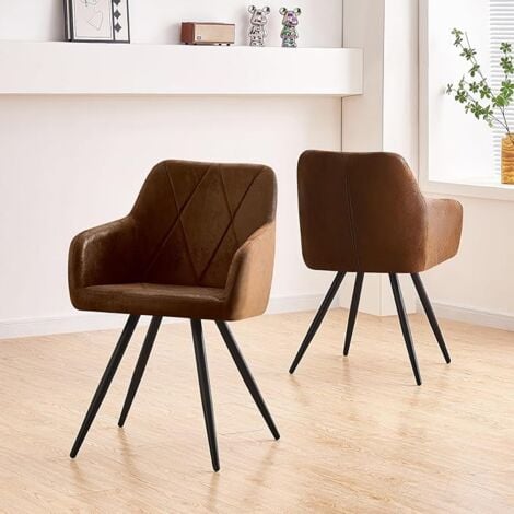 AINPECCA 2X Dining Chairs Set Faux Suede Leather/Velvet Padded Metal Legs Armchair Home,BROWN