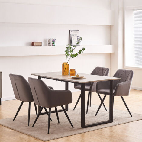 AINPECCA Marble Top Wooden Dining Table and 4 Chairs Velvet Set Dining Room Rectangular Kitchen Furniture,GREY