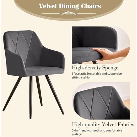 AINPECCA 2X Dining Chairs Set Faux Suede Leather/Velvet Padded Metal Legs Armchair Home,GREY