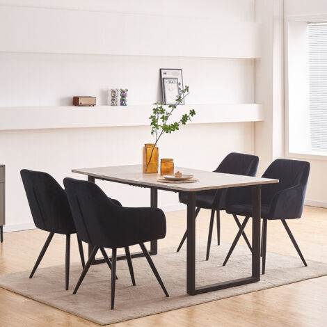 AINPECCA Marble Top Wooden Dining Table and 4 Chairs Velvet Set Dining Room Rectangular Kitchen Furniture,BLACK