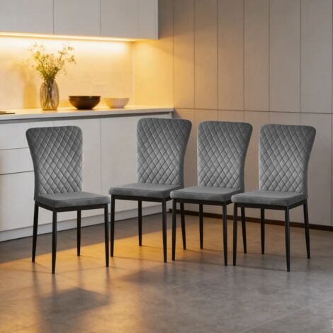 AINPECCA Set of 4 Dining Chairs High Back Velvet Office Kitchen Chair Living Home-Grey