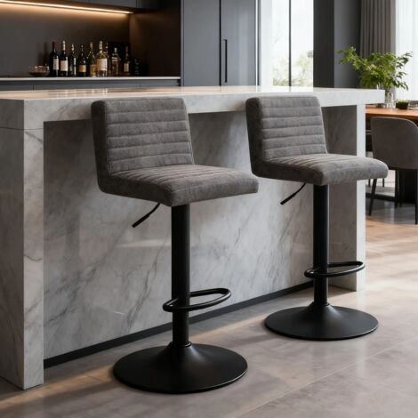 AINPECCA Set of 2 Faux Suede Bar Stools Metal Frame Footrest Base Cafe Pub Swivel Chairs,Grey