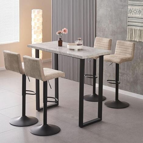 AINPECCA Set of 4 Faux Suede Bar Stools Metal Frame Footrest Base Cafe Pub Swivel Chairs,Beige