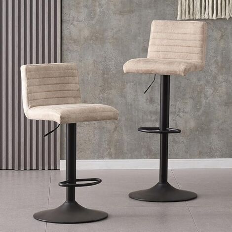 AINPECCA Set of 2 Faux Suede Bar Stools Metal Frame Footrest Base Cafe Pub Swivel Chairs,Beige