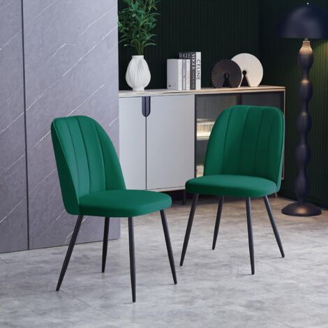 AINPECCA 2X Dining Chairs Padded Seat Metal Leg Kitchen Chair Home Office Room Green