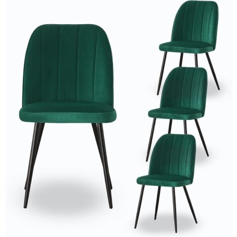 AINPECCA 4X Dining Chairs Padded Seat Metal Leg Kitchen Chair Home Office Room Green