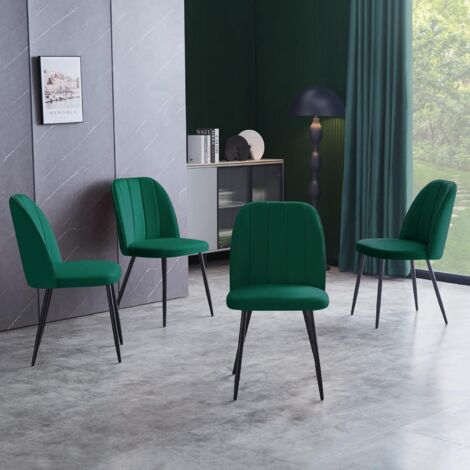 AINPECCA 4X Dining Chairs Padded Seat Metal Leg Kitchen Chair Home Office Room Green