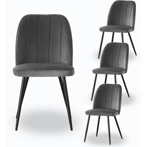 AINPECCA 4X Dining Chairs Padded Seat Metal Leg Kitchen Chair Home Office Room Grey