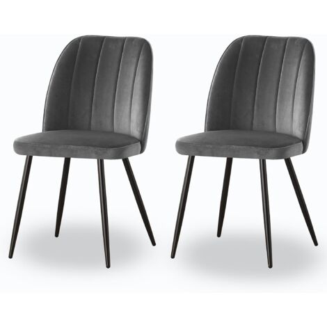 AINPECCA 2X Dining Chairs Padded Seat Metal Leg Kitchen Chair Home Office Room Grey
