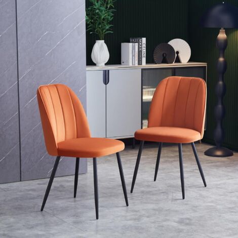 AINPECCA 2X Dining Chairs Padded Seat Metal Leg Kitchen Chair Home Office Room Orange