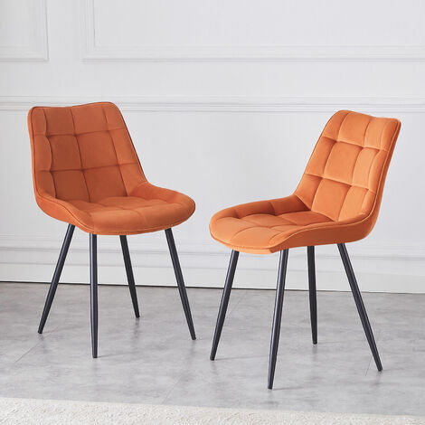 AINPECCA Set of 2 Dining Chairs Velvet Soft Padded Seat Metal Leg Kitchen Office  - Orange