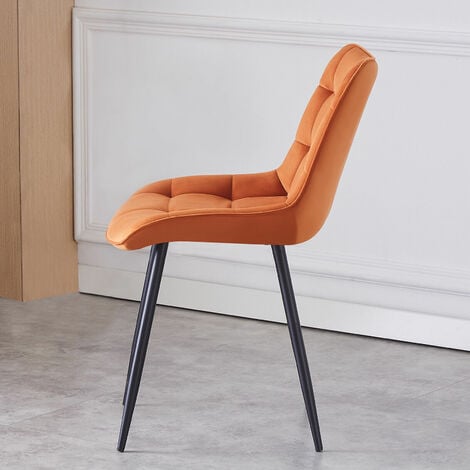 AINPECCA Set of 2 Dining Chairs Velvet Soft Padded Seat Metal Leg Kitchen Office  - Orange