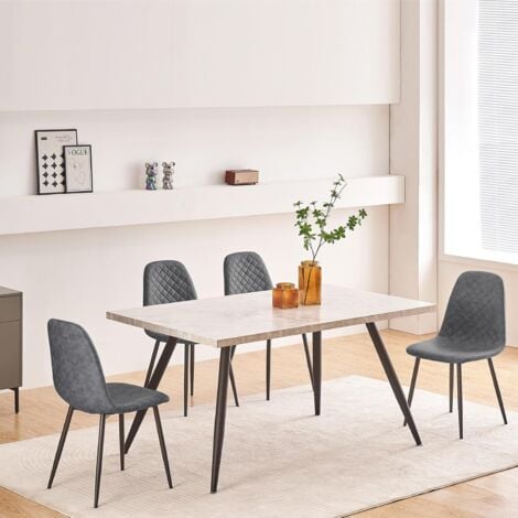 AINPECCA 4X Grey Dining Chairs Faux Leather Padded Seat Metal Legs Kitchen Home Office UK