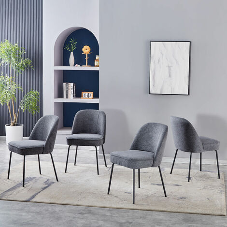 Set of 2 Dinning Chairs with High-Resilience Spring Cushion with Metal Legs,GREY