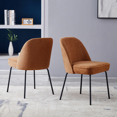 Set of 2 Dinning Chairs with High-Resilience Spring Cushion with Metal Legs,ORANGE