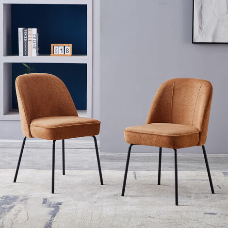 Set of 2 Dinning Chairs with High-Resilience Spring Cushion with Metal Legs,ORANGE