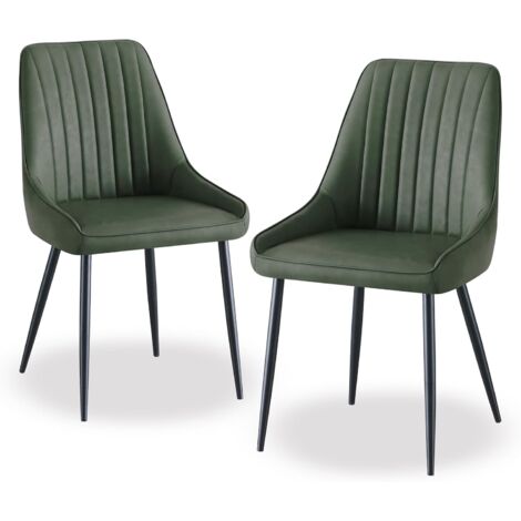 AINPECCA Dining Chairs set of 2 Armless Faux Leather Kitchen Chair with Backs Metal Legs for Dining Room Living Room and Kitchen (2pcs,Green)