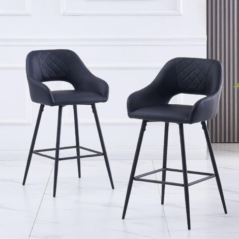 AINPECCA Bar Stools 1X PU Leather Black Breakfast Dining Bar Stools Fixed Height Bar Chairs with Metal Frame and Footrest for Breakfast Bar, Counter, Kitchen and Home