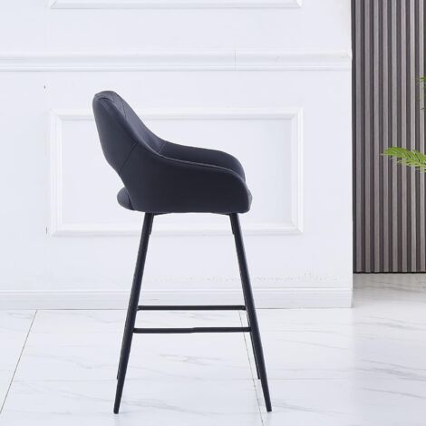AINPECCA Bar Stools 1X PU Leather Black Breakfast Dining Bar Stools Fixed Height Bar Chairs with Metal Frame and Footrest for Breakfast Bar, Counter, Kitchen and Home