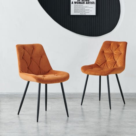 Ainpecca 2 X Dining Chairs Velvet Padded Seat Occasional Lounge Reception Chair with Metal Legs Kitchen Counter Chairs for Dining Room Office Restaurant Orange