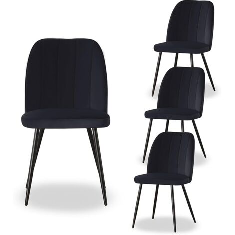AINPECCA 4X Dining Chairs Padded Seat Metal Leg Kitchen Chair Home Office Room Black