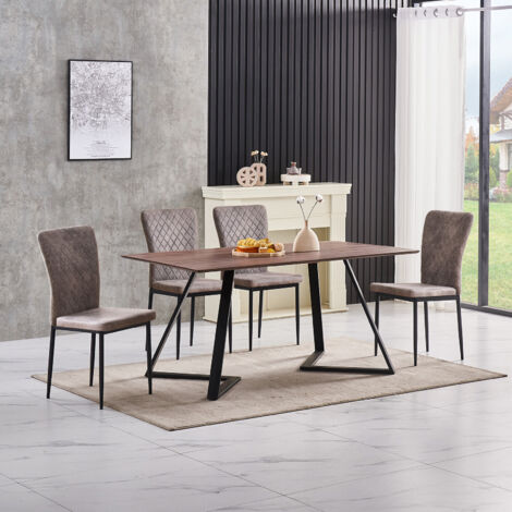AINPECCA OAK Dining Table Set and 8 Light gray suede chairs kitchen table set UK