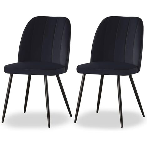 AINPECCA 2X Dining Chairs Padded Seat Metal Leg Kitchen Chair Home Office Room Black