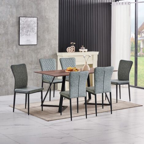 AINPECCA OAK Dining Table Set and 6 Grey pull-up Leather chairs kitchen table set UK