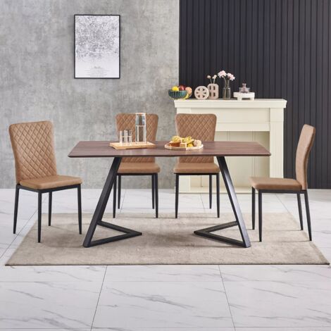 AINPECCA OAK Dining Table Set and 4 Brown pull-up Leather chairs kitchen table set UK
