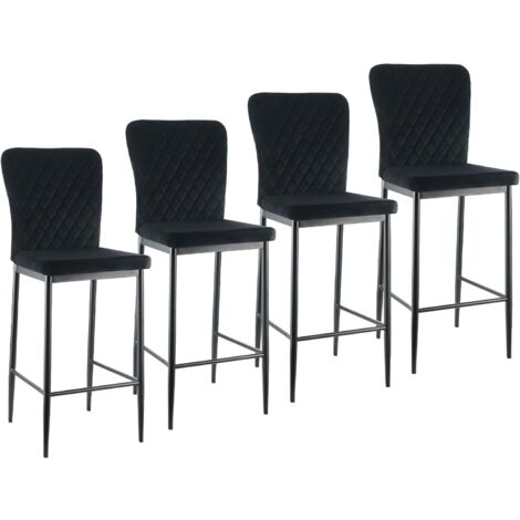AINPECCA Bar Stools Set 4 Black Velvet Breakfast Bar Chairs Counter Kitchen Island Black Metal Legs Footrest Base Dining Room Home Modern High Bar Chair Stools(Black,4)